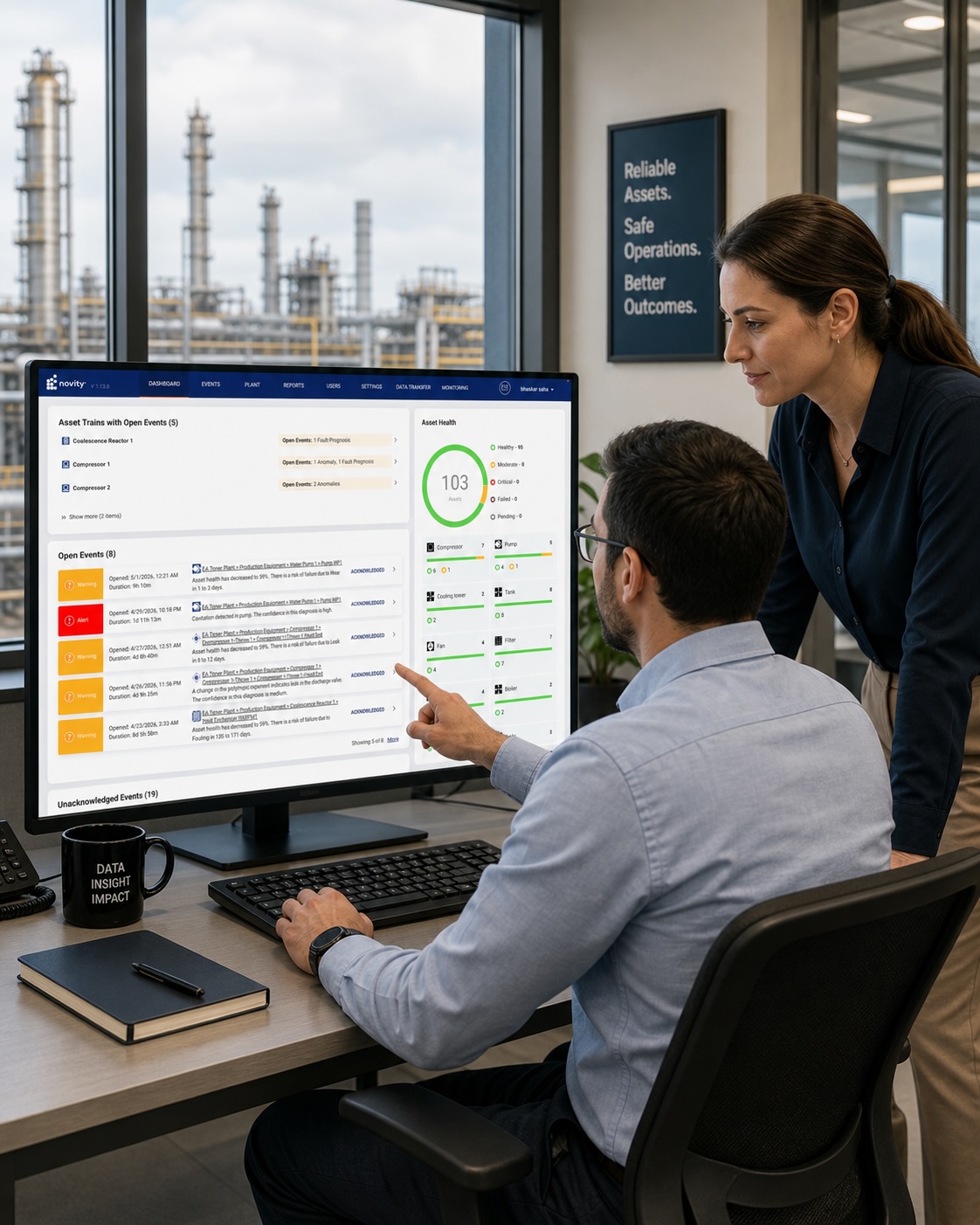two engineers looking at a Novity TruPrognostics dashboard